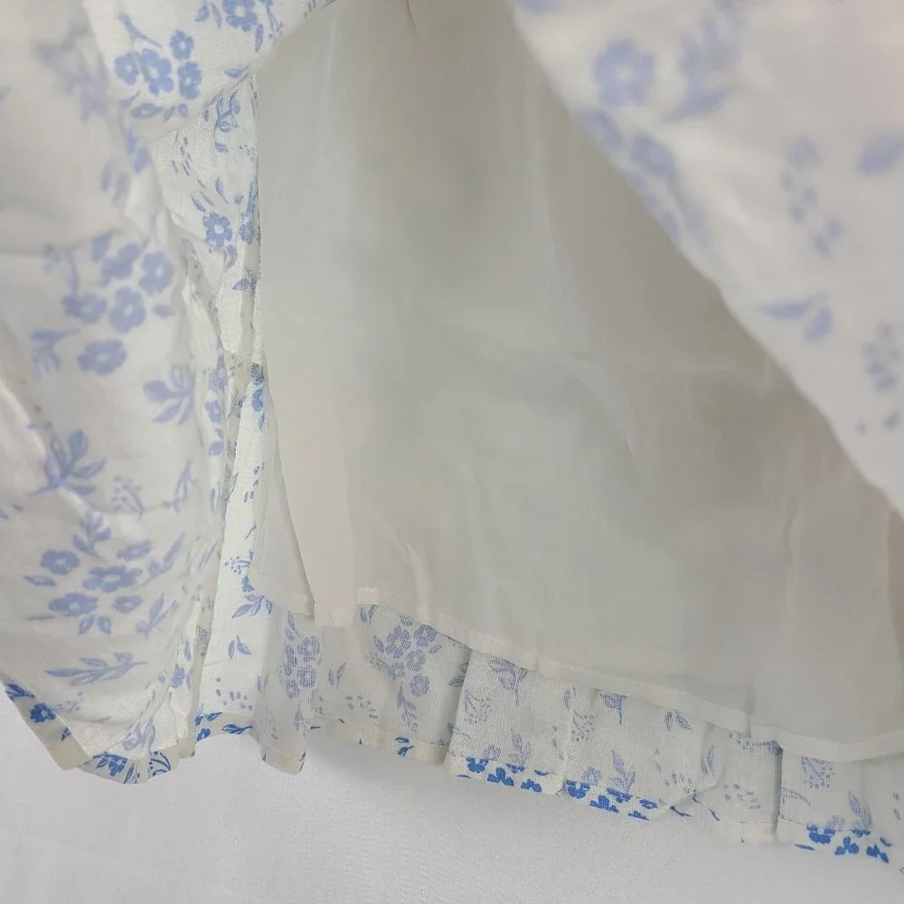 NEW Sincerely Jules Blue Floral Tiered Mini Skirt Rayon-Linen Blend Womens Sz L - Picture 7 of 8
